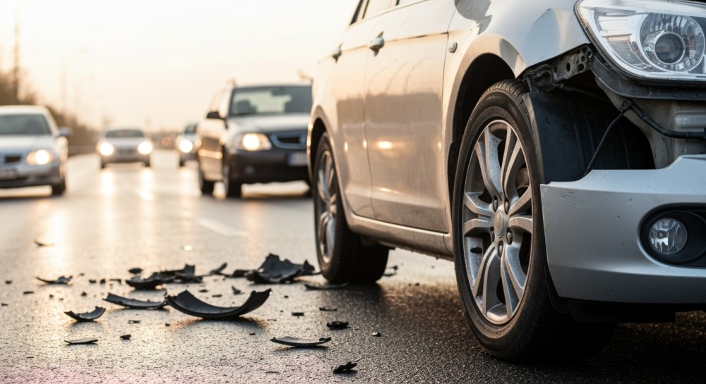 Wypadek w Żywcu: DW-946 zablokowana po zderzeniu Audi i Fiata
