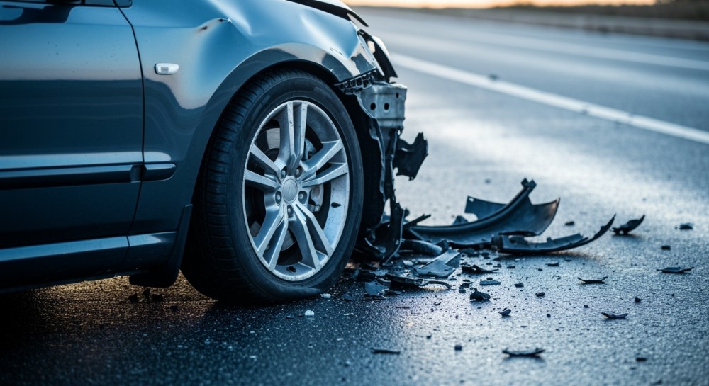 Wypadek na DK1 w Pszczynie: zablokowana jezdnia w kierunku Tychów po kolizji ciężarówki z osobówką